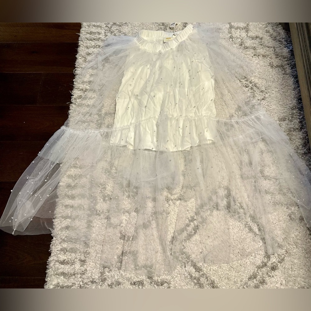 RARE Maeve Tulle & Pearl Embellished Skirt Sheer Ivory NWT XS - Picture 6 of 14